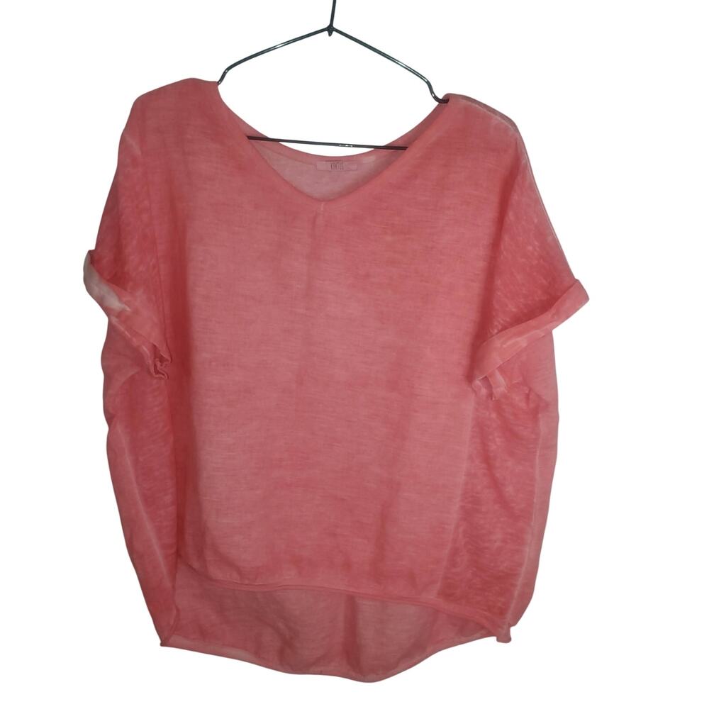 Kaktus Italy 100% Linen Coral Pink Boxy Top PXL Petite XL Lightweight Oversized